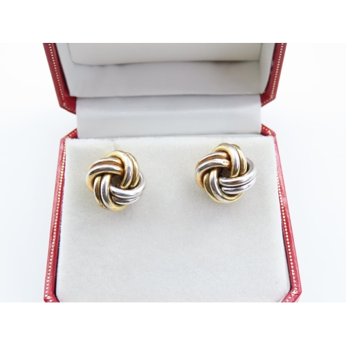 291 - Pair of White and Yellow 9 Carat Gold Twist Motif Ladies Earrings Each 1.5cm Diameter