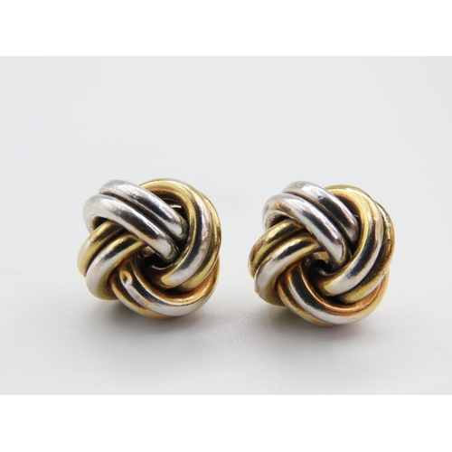 291 - Pair of White and Yellow 9 Carat Gold Twist Motif Ladies Earrings Each 1.5cm Diameter