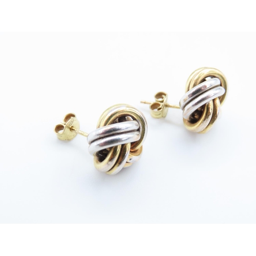 291 - Pair of White and Yellow 9 Carat Gold Twist Motif Ladies Earrings Each 1.5cm Diameter