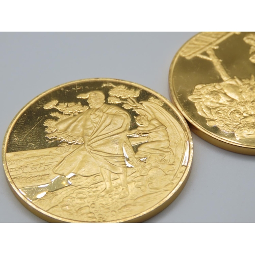 3 - Two Silver Tokens 24 Carat Gold Gilding 'Life of Christ, The Nativity' and 'The Temptation of Jesus'