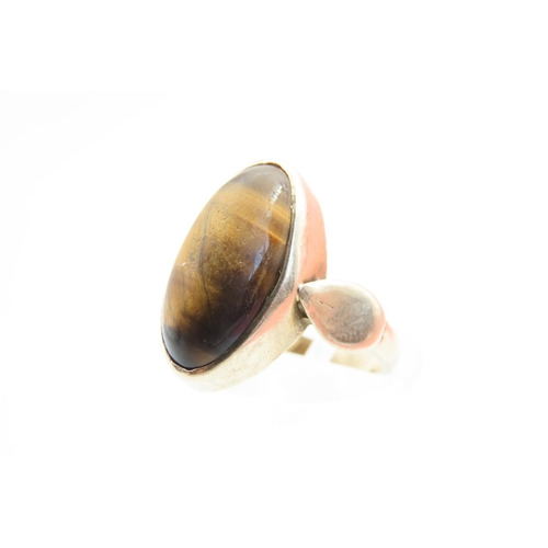 30 - Tigers Eye Cabochon Cut Ladies Centre Stone Ring Mounted on 9 Carat Yellow Gold Band Ring Size M