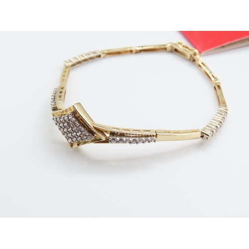 302 - Diamond Set 14 Carat Yellow Gold Ladies Bracelet Articulated Form 18.5cm Long Certificate Present