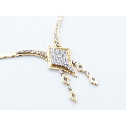 304 - 14 Carat Yellow Gold Diamond Set Ladies Necklace Modernist Form Attractively Detailed 42cm Long Cert... 