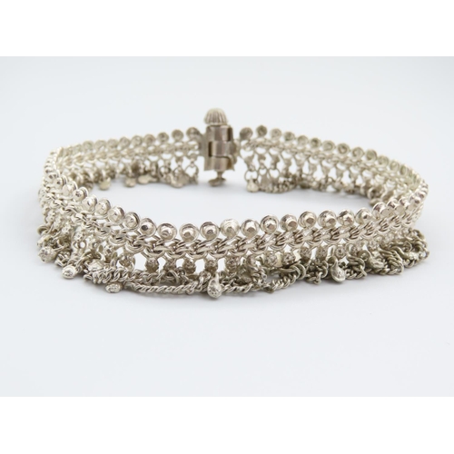 305 - Silver Choker Necklace Articulated Form Adorned with Various Silver Lustres and Hangings Attractivel... 