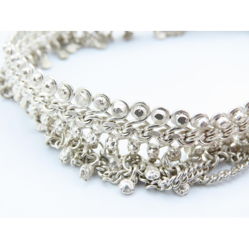 305 - Silver Choker Necklace Articulated Form Adorned with Various Silver Lustres and Hangings Attractivel... 