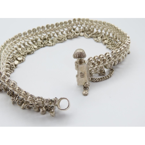 305 - Silver Choker Necklace Articulated Form Adorned with Various Silver Lustres and Hangings Attractivel... 