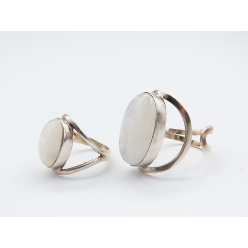 310 - Two Silver Moonstone Set Ladies Rings Vintage Size M and Size P to Q Adjustable Width Band