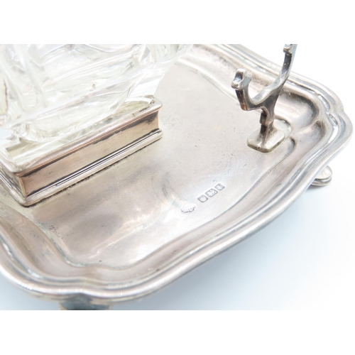 313 - Desk Ink Well Silver Hallmarked with Silver Mounted Ink Well Cut Crystal Tapering Form Stand 15cm Wi... 