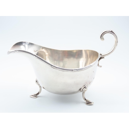 320 - Silver Sauceboat Flying C Scroll Handle above Shaped Supports 15cm Wide x 10cm High