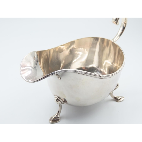 320 - Silver Sauceboat Flying C Scroll Handle above Shaped Supports 15cm Wide x 10cm High