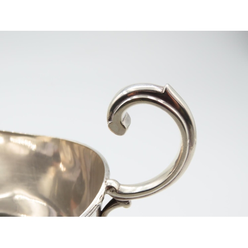 320 - Silver Sauceboat Flying C Scroll Handle above Shaped Supports 15cm Wide x 10cm High