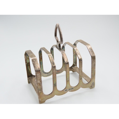 325 - Silver Four Slice Toast Rack Canted Corner Rectangular Form 12cm Wide x 11cm High