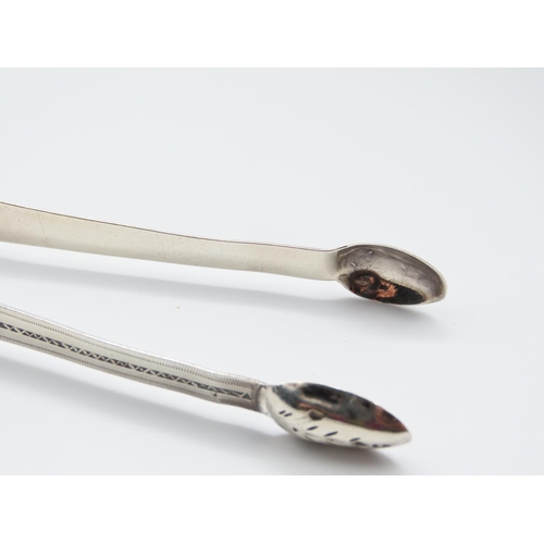 327 - Pair of Silver Sugar Tongs Bright Cut Detailing 14cm Long