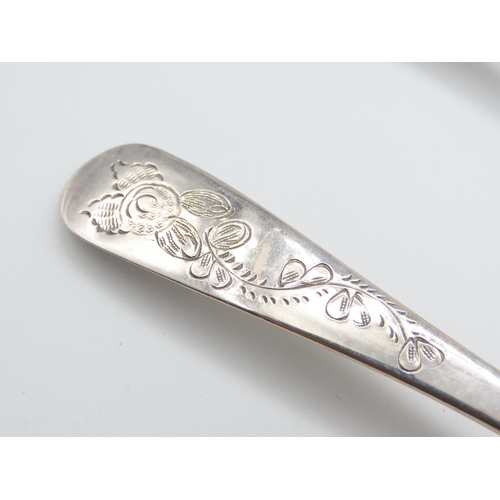 328 - Pair of Silver Berry Spoons Incised Decoration Embossed Wells Each 17cm Long