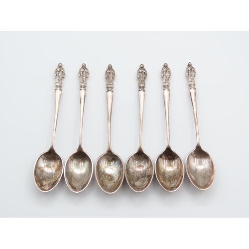 330 - Set of Six Figural Decorated Silver Teaspoons Attractively Detailed Each 11cm Long