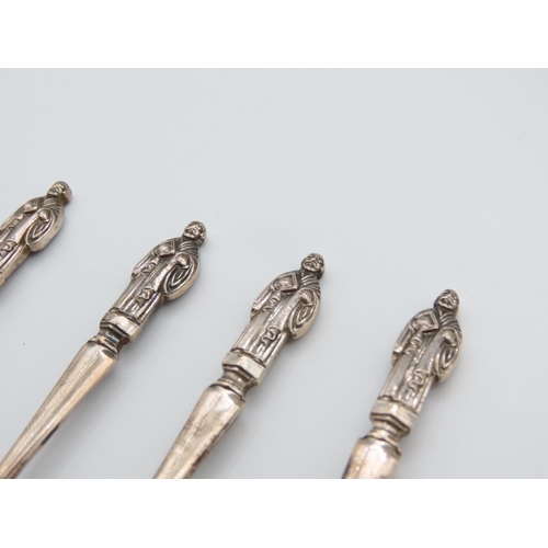 330 - Set of Six Figural Decorated Silver Teaspoons Attractively Detailed Each 11cm Long