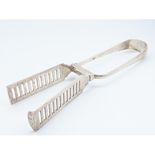 331 - Silver Table Tongs with Open Fret Grips Spring Loaded 23cm Long