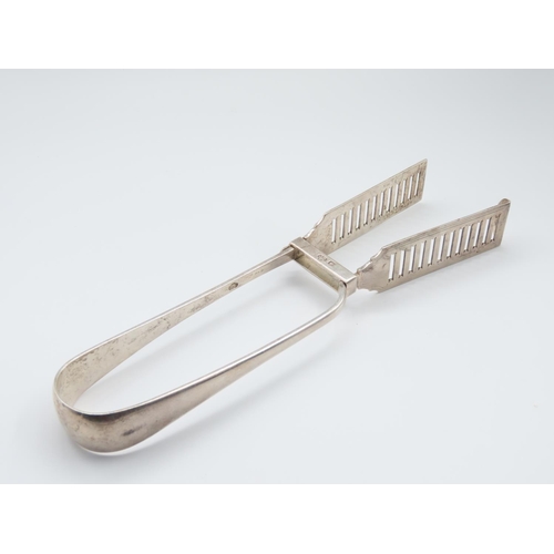 331 - Silver Table Tongs with Open Fret Grips Spring Loaded 23cm Long