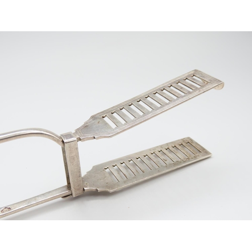 331 - Silver Table Tongs with Open Fret Grips Spring Loaded 23cm Long