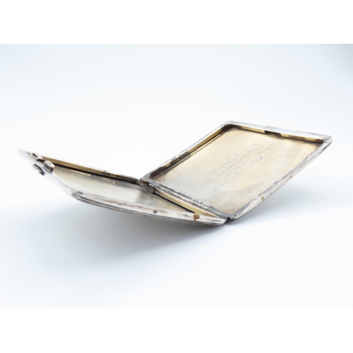 332 - Silver Cigarette Case Hinged Cover Engine Detailing to Entire Inscription Interior 'A Token of Regar... 