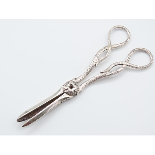 336 - Pair of Silver Grape Scissors with Serpent Motif Detailing 15cm Long