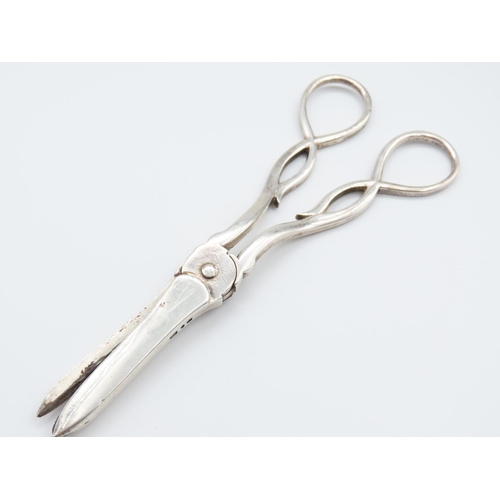 336 - Pair of Silver Grape Scissors with Serpent Motif Detailing 15cm Long