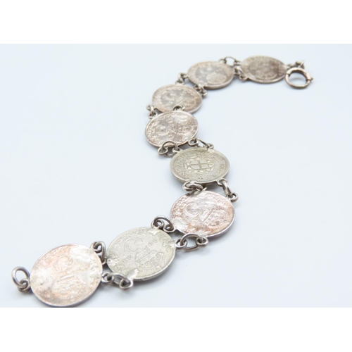 338 - George VI Coin Decorated Ladies Bracelet Silver Articulated Form 20cm Long and Silver Coin Decorated... 