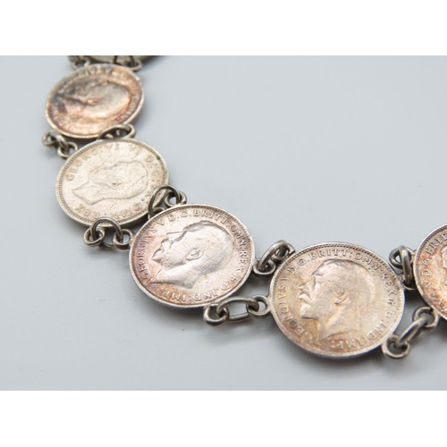 338 - George VI Coin Decorated Ladies Bracelet Silver Articulated Form 20cm Long and Silver Coin Decorated... 