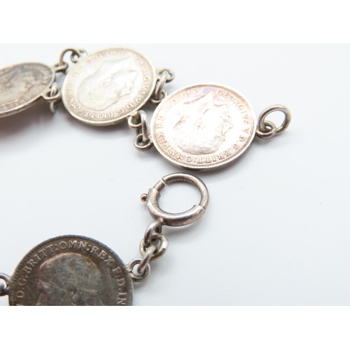 338 - George VI Coin Decorated Ladies Bracelet Silver Articulated Form 20cm Long and Silver Coin Decorated... 