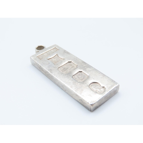 339 - Silver Ingot Pendant 4cm High