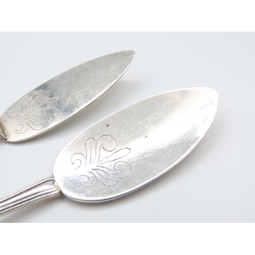 345 - Pair Serving Flatware Incised Decoration Each 14cm Long