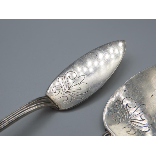 345 - Pair Serving Flatware Incised Decoration Each 14cm Long