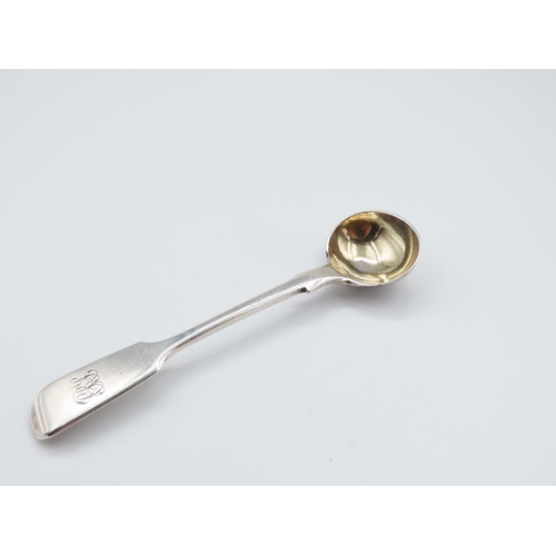 346 - Silver Condiment Spoon Fiddle Pattern Gilded Well 11cm Long