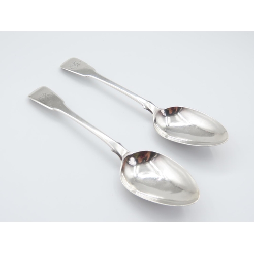 349 - Pair of Silver Serving Spoons Fiddle Patterns Each 21cm Long