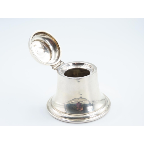 353 - Silver Ships Bell Motif Captains Desk Ink Well with Hinged Cover 8cm High x 8cm Wide