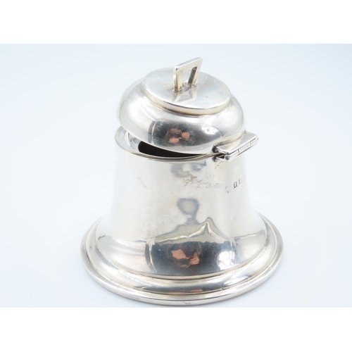 353 - Silver Ships Bell Motif Captains Desk Ink Well with Hinged Cover 8cm High x 8cm Wide