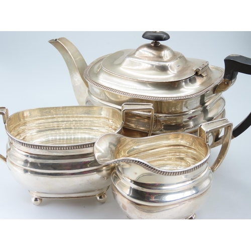 369 - Three Part Antique Silver Tea Set, Teapot, Twin Handled Sugar Bowl and Milk Jug Bun Supports to Each... 