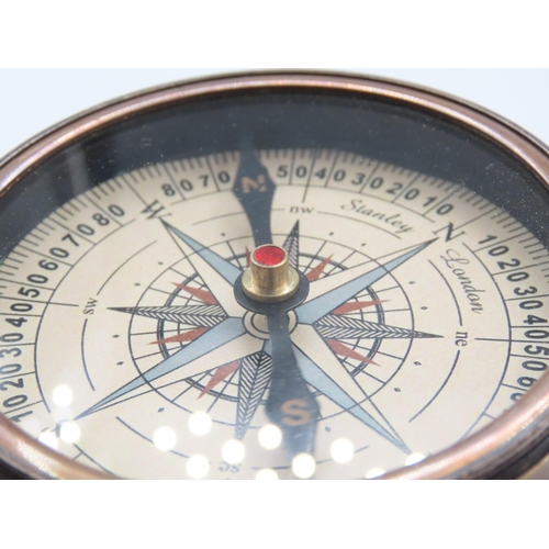 370 - Maritime Bronze Cased Compass Circular Form Screw Top Cover Incised Detailing to Entire 8cm Diameter