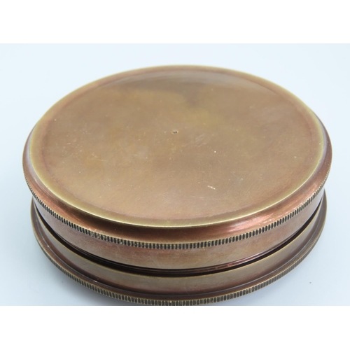 370 - Maritime Bronze Cased Compass Circular Form Screw Top Cover Incised Detailing to Entire 8cm Diameter