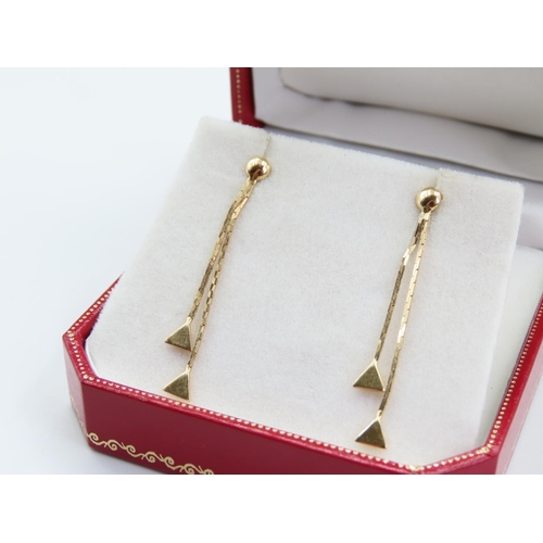 375 - Pair of 18 Carat Yellow Gold Drop Form Ladies Earrings Articulated Each 4cm Drop