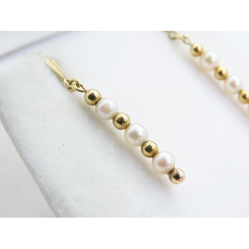 376 - Pair of 9 Carat Gold and Seed Pearl Drop Earrings Each 2.5cm Drop