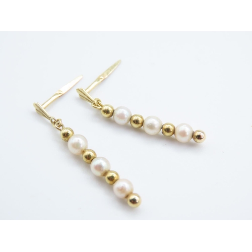 376 - Pair of 9 Carat Gold and Seed Pearl Drop Earrings Each 2.5cm Drop