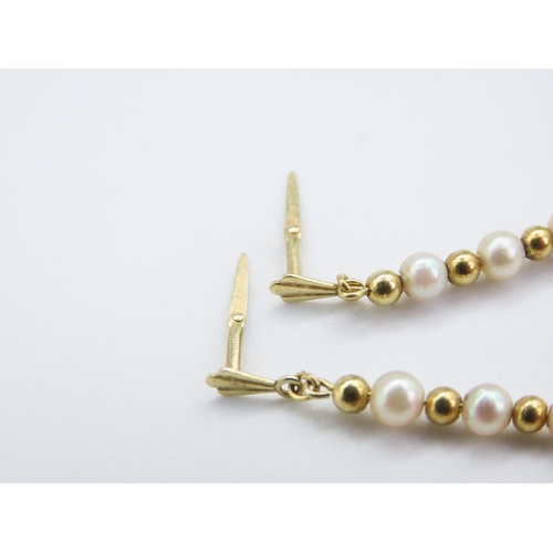 376 - Pair of 9 Carat Gold and Seed Pearl Drop Earrings Each 2.5cm Drop