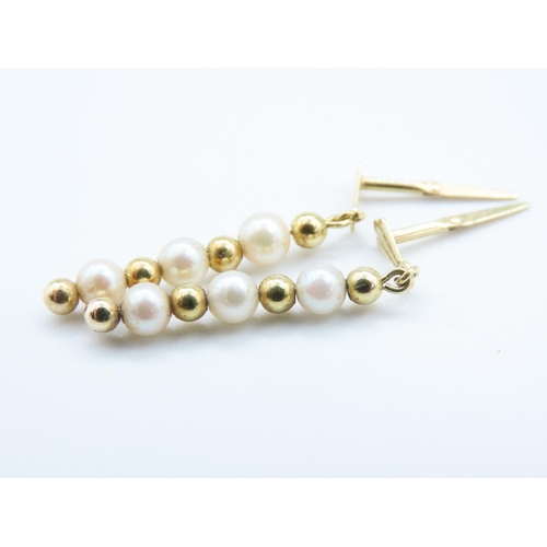 376 - Pair of 9 Carat Gold and Seed Pearl Drop Earrings Each 2.5cm Drop