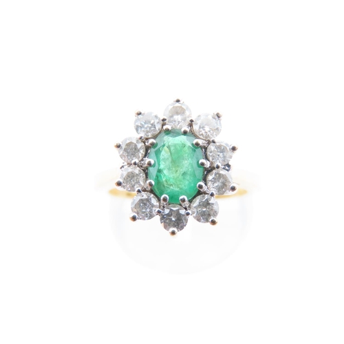 38 - Emerald and Diamond Ladies Cluster Ring Mounted on 18 Carat Yellow Gold Band Ring Size N