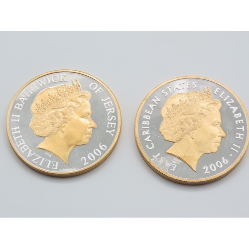 4 - Two Commemorative Coins Queen Elizabeth II Pure Silver with 24 Carat Gold Dated 2006