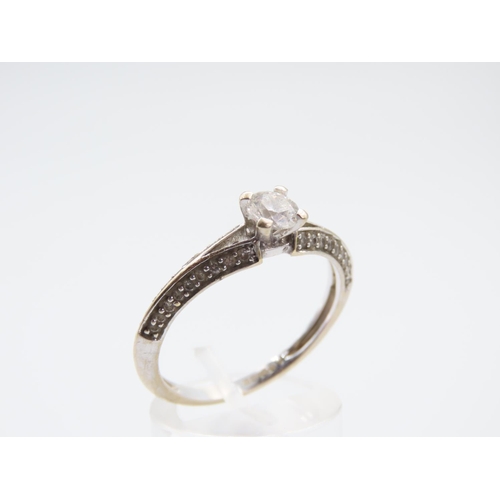 45 - Solitaire Diamond Ring Mounted on 18 Carat Gold Band Twin Shank Four Claw Setting Further Diamond De... 