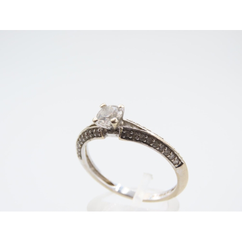45 - Solitaire Diamond Ring Mounted on 18 Carat Gold Band Twin Shank Four Claw Setting Further Diamond De... 