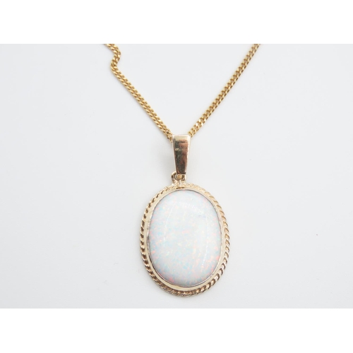 51 - Opal Set Cabochon Cut Oval Form Pendant Mounted on 9 Carat Yellow Gold Further Set on 9 Carat Yellow... 