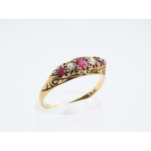 54 - Garnet and Diamond Ladies Three Stone Ring Mounted on 18 Carat Yellow Gold Band Ring Size P